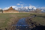 Grand Tetons, tetons, creek, barn, mountains, Wyoming
